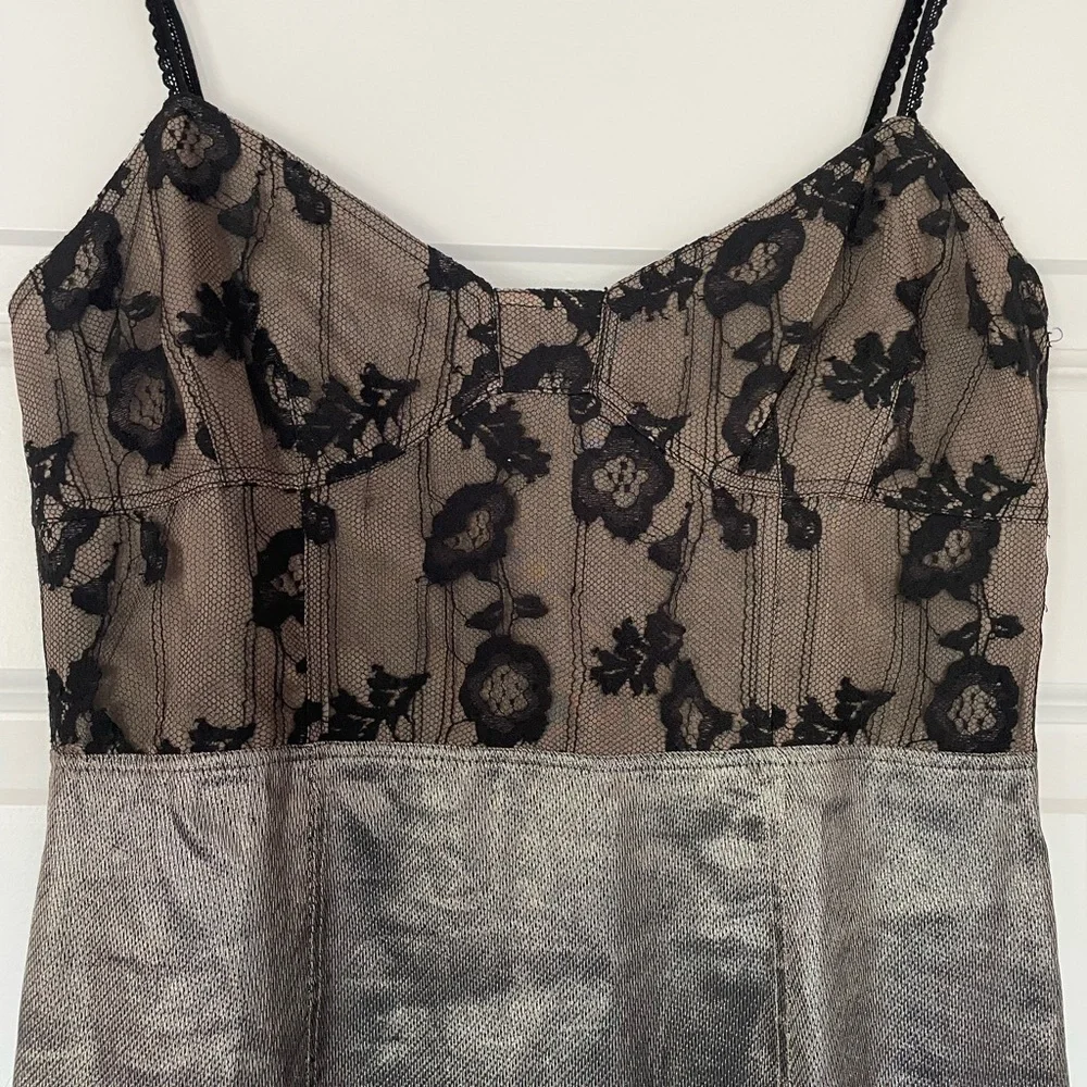 Marc Jacobs Vintage Lace Bustier and Metallic Silk Dress, Lace Straps, Size 0 - Picture 2 of 13